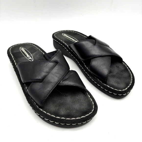 Vintage 90s Y2K Sideout TUCSON Black Leather Slip On Slide Sandals Size 7 - Picture 4 of 15